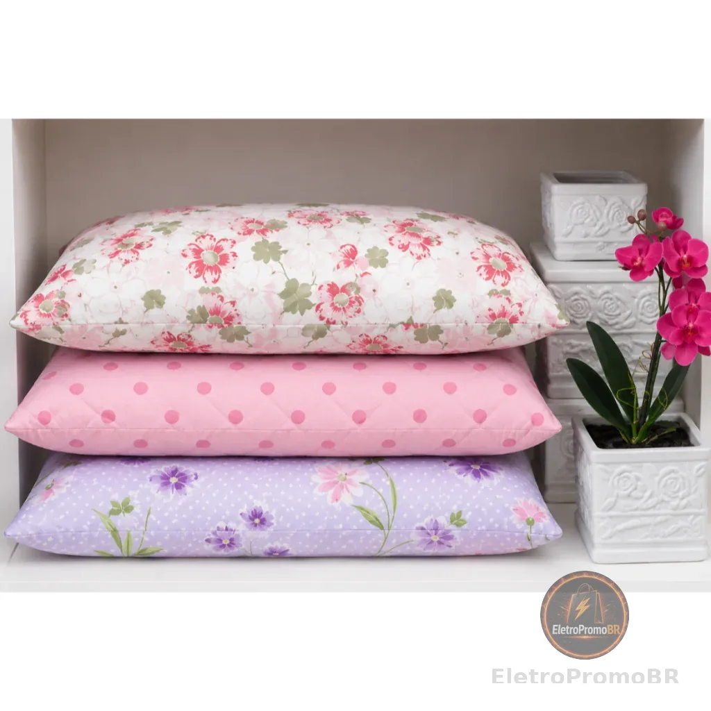 Kit 5 Travesseiros de Fibra Mista Estampado Grande Fofo Cheio