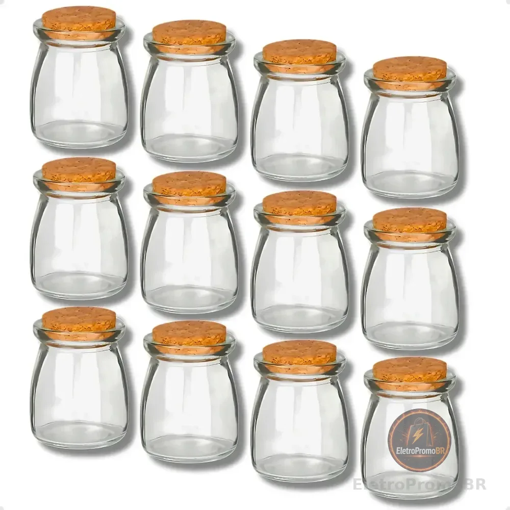 Pote De Vidro Tampa Rolha Cortiça Porta Tempero Kit Com 12 Transparente