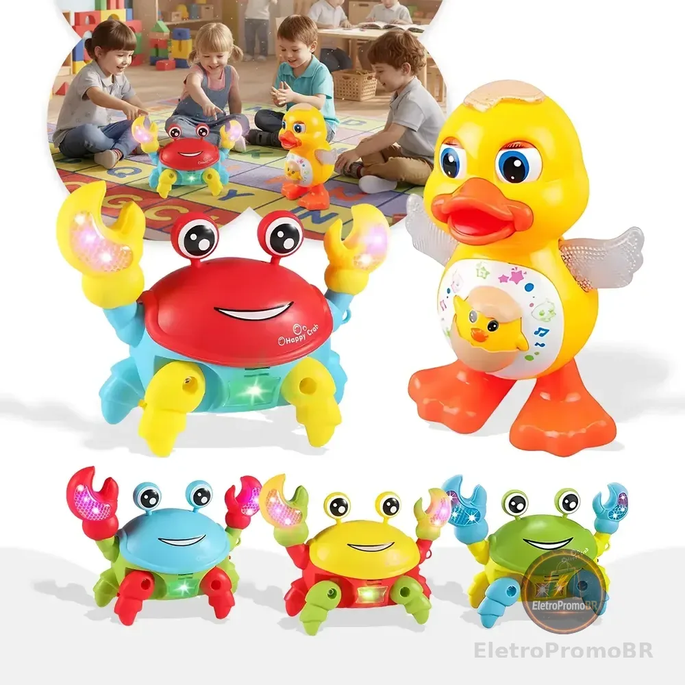 Kit Pato Dançante E Caranguejo Fujão Brinquedos Som Infantil