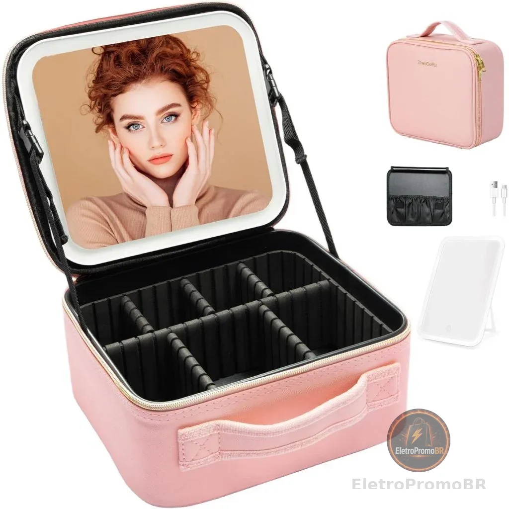Kit Maleta Maquiagem completo Profissional Com Espelho e Luz Led e paleta de maquiagem TOP