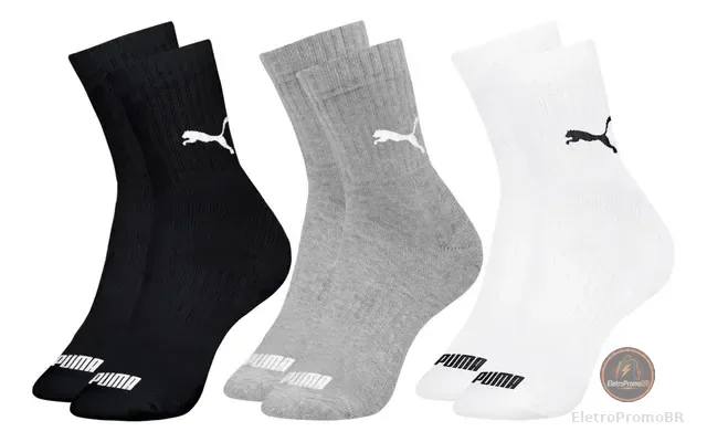 Kit 3 Pares De Meias Puma Cano Médio Sport Original Lisa