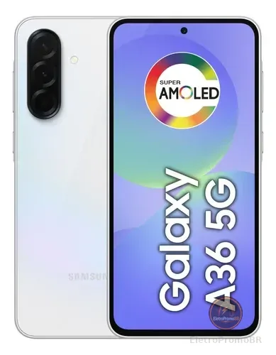 Smartphone Samsung Galaxy A36 5G 128GB 6GB RAM Câmera Tripla de até 50MP Selfie de 12MP IP67 Super AMOLED 6.7'' NFC Recursos AI Android e Segurança Snapdragon - Branco