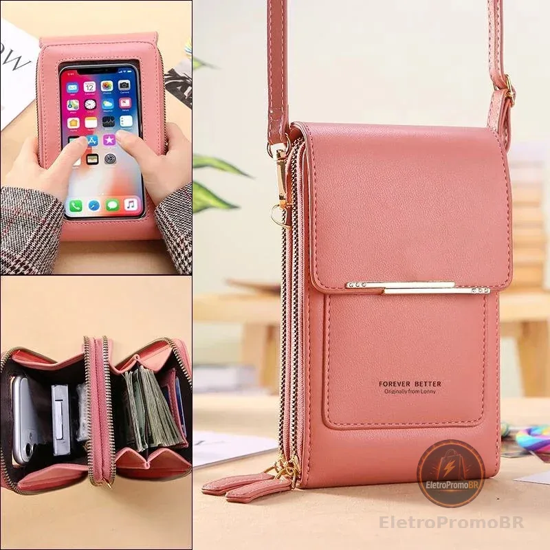 Crazy Bag Bolsa Feminina Transversal Touch Screen com Porta Celular e Cartão Fecho Magnético