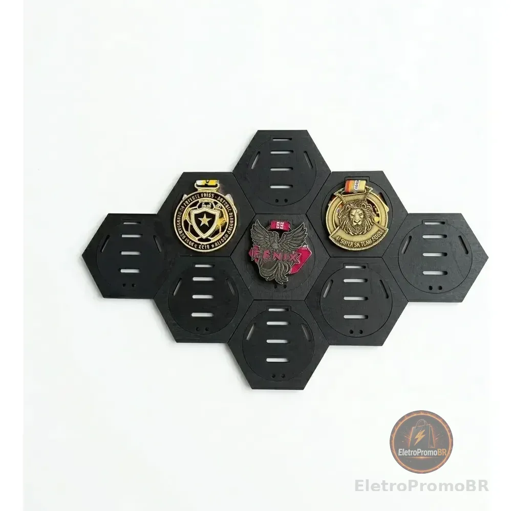 Kit 10 Porta Medalhas Colmeia Mdf Preto Campeonatos Preto