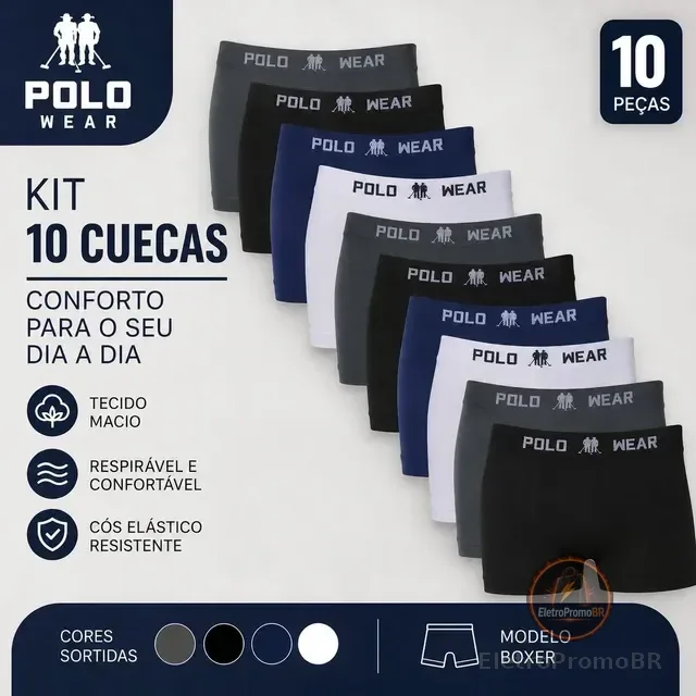 Kit 10 Cuecas Masculinas Box Microfibra Polo Wear