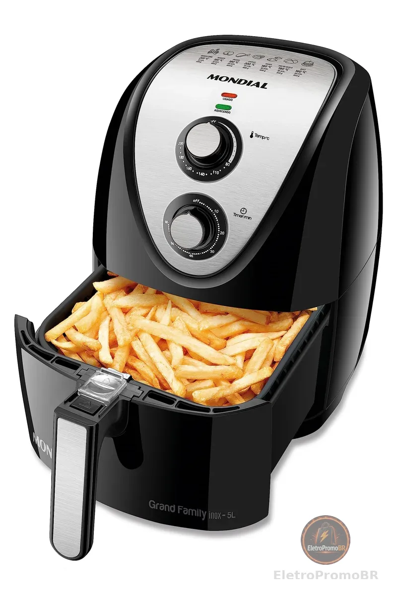 MONDIAL Fritadeira Sem Óleo Grand Family Inox - 5L, 127V, Preto, 1900W - AFN-50-BI