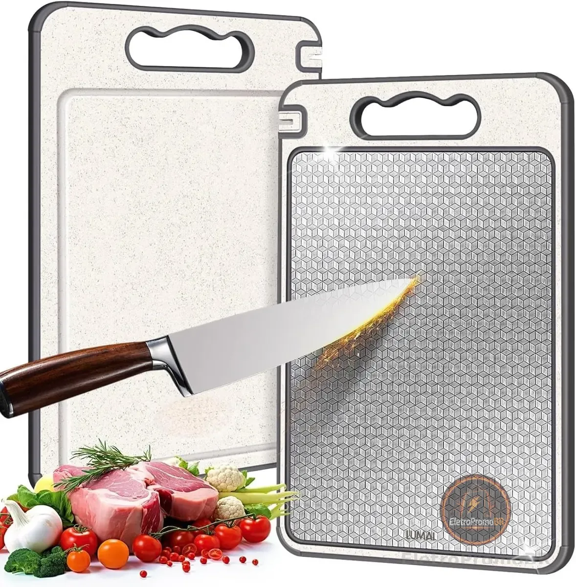 LUMAI Tabua de Cortar Monaco de Aço Inoxidável 304 Legitimo, Espessura 0.5mm, Utensilio de Cozinha Premium