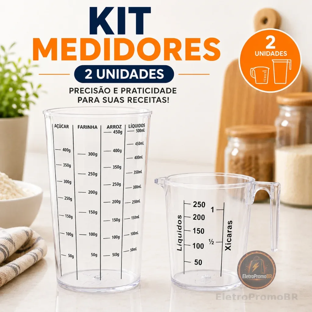 Kit Copo Medidor 500 Jarra medidora 250 ml Dosador Cozinha Alimentos Receitas Líquidos