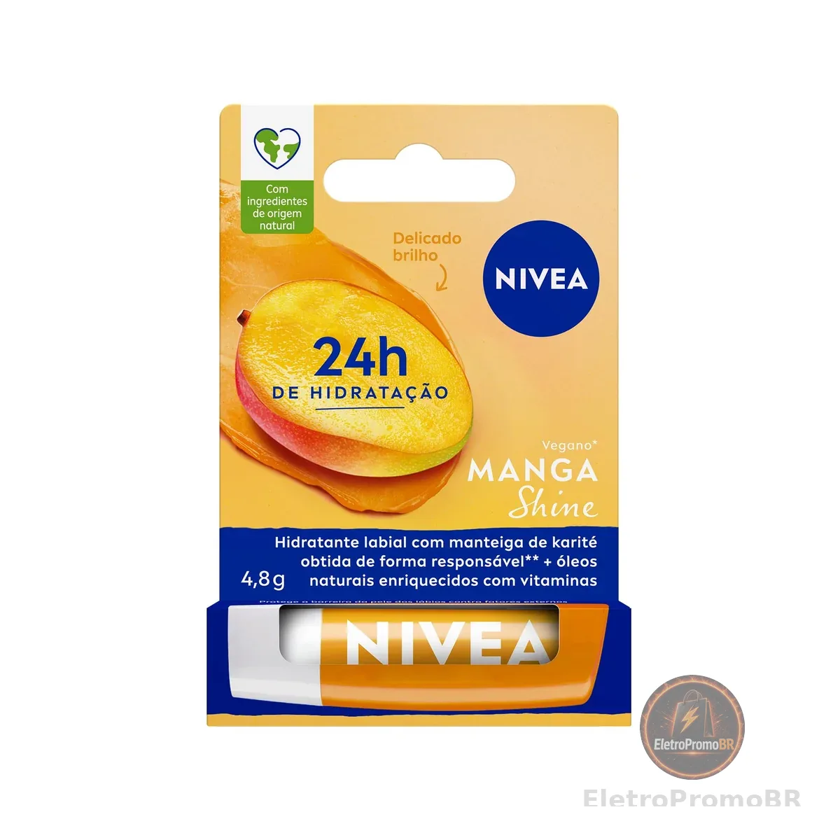 NIVEA Hidratante Labial Manga Shine 4,8g, Hidratação Intensa 24h, Cor Suave, Brilho Delicado, Cuidado Diário, Manteiga de Karité, Edição Limitada