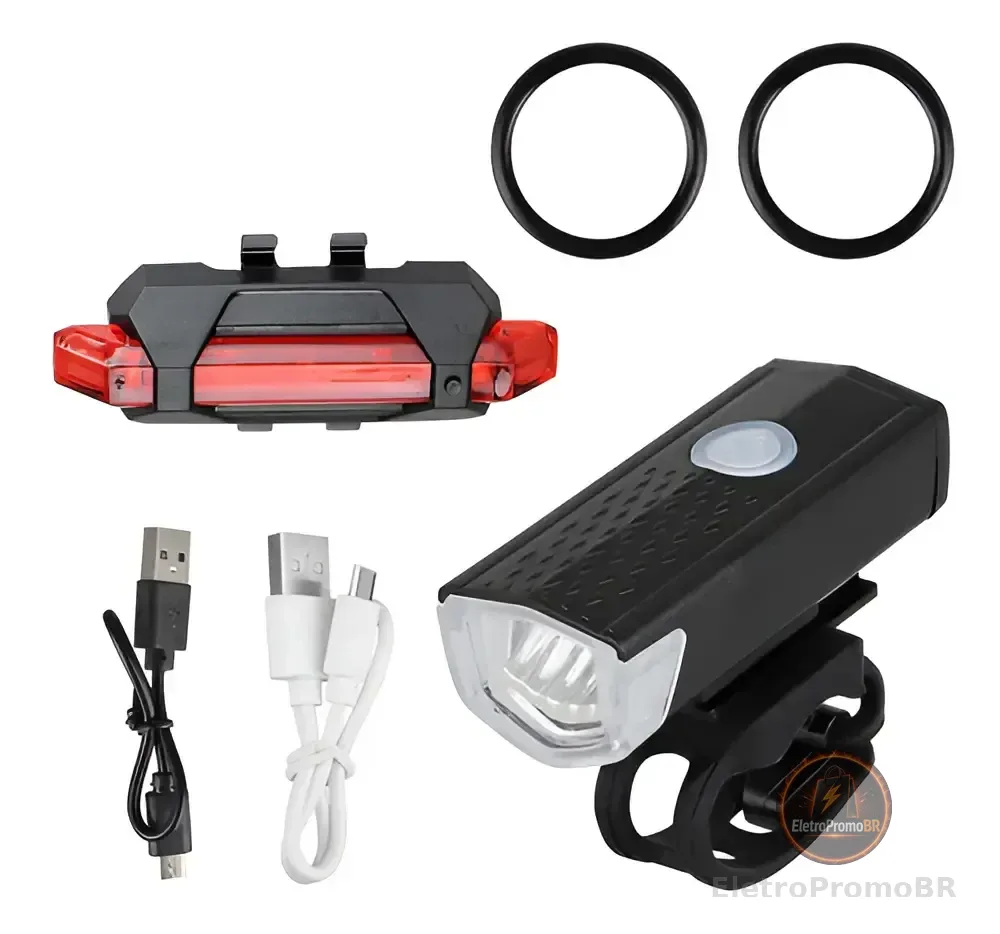 Kit Farol Bike Led Sinalizador Ciclista Dianteira Traseira Cor Preto Yellowseller Kit Farol Bicicleta Luz Forte