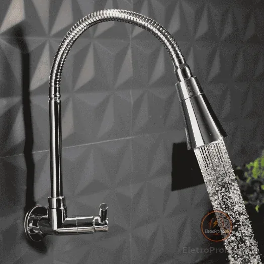 Torneira Gourmet Cozinha Parede Pia Flexível 2 Jatos Abs