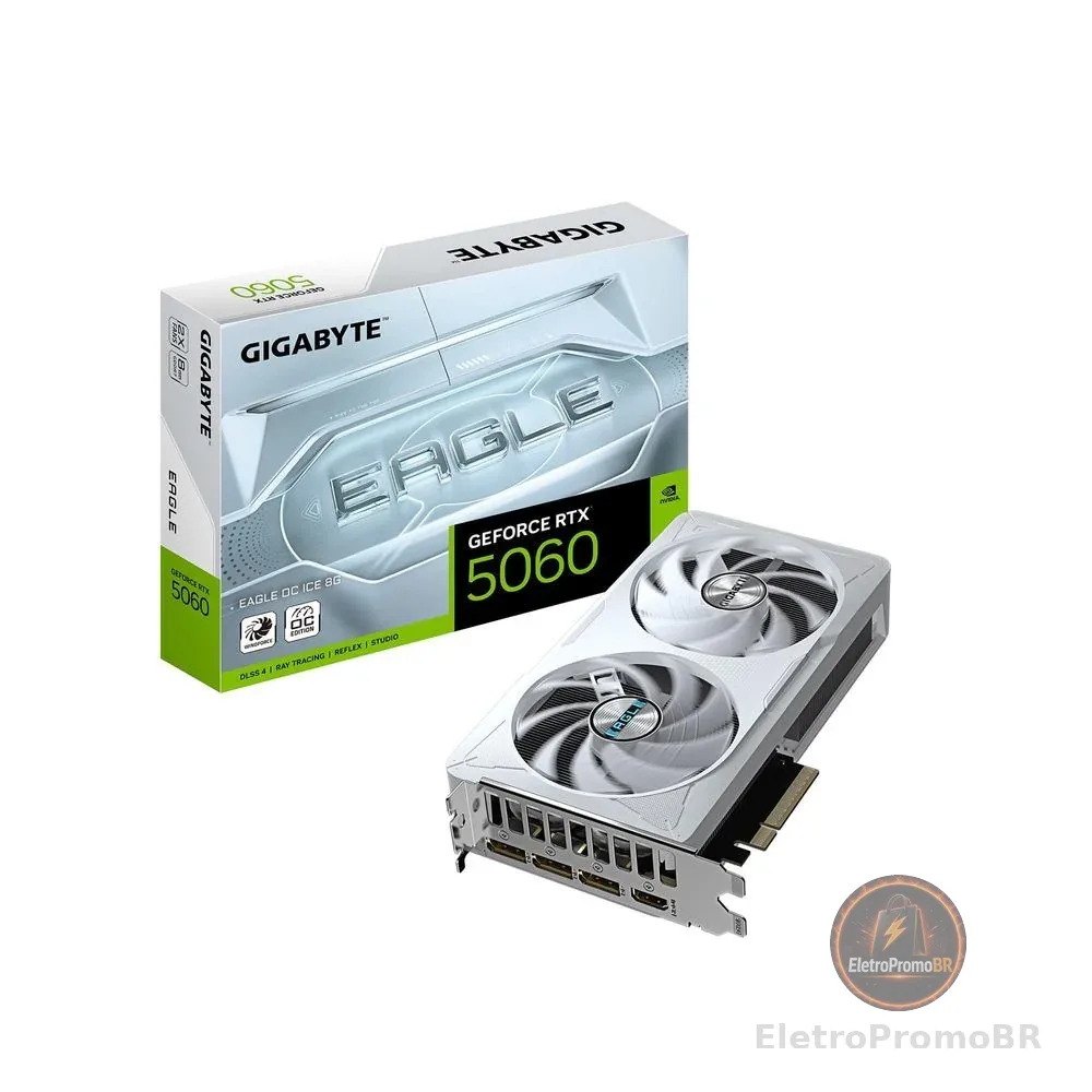 Placa de Vídeo NVIDIA GeForce Gigabyte RTX5060 Eagle OC Ice 8GB GDDR7 128bits - GV-N5060EAGLEOC ICE-8GD