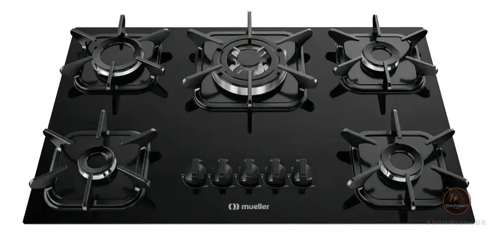 Cooktop Mueller 5 Bocas Preto Com Queimador Tripla Chama G5
