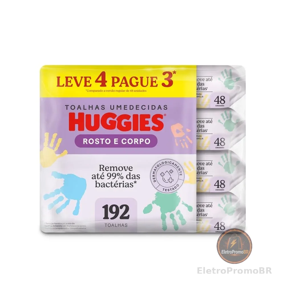 Lenços Umedecidos Huggies Rosto e Corpo Limpeza 4 x 48 Un