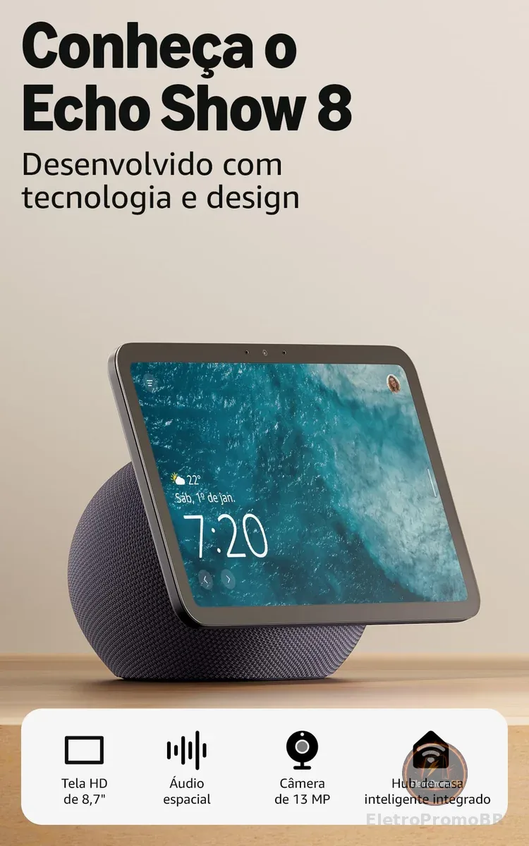 Amazon Echo Show 8 (Geração mais recente) - Com novo design, tela vibrante HD de 8,7", áudio espacial e Alexa, Cor Grafite, com Acesso Antecipado à Alexa+