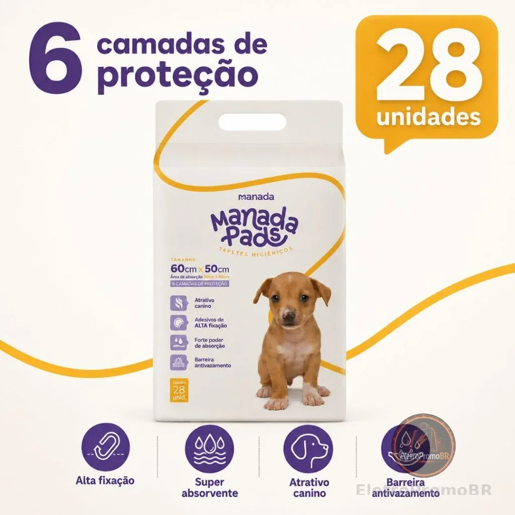 Tapete Higiênico Para Cães Manada Pads Neutro 50cmx60cm 28Un