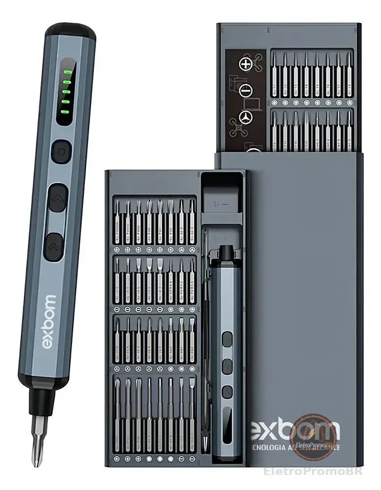 Chave de Precisão Elétrica Exbom Sem Fio Recarregável para Manutenção de Eletrônicos com 64 Bits