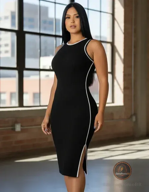 Vestido Midi Canelado Premium Regata Casual Básico Modelador