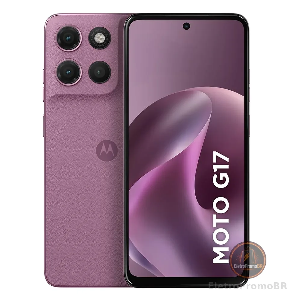 Smartphone Motorola Moto G17 4G - 256GB 12GB (4GB RAM + 8GB RAM Boost) camera 50MP Sony Lytia 600, tela FHD+ 60hz, bateria 5200 mAh - Rosa