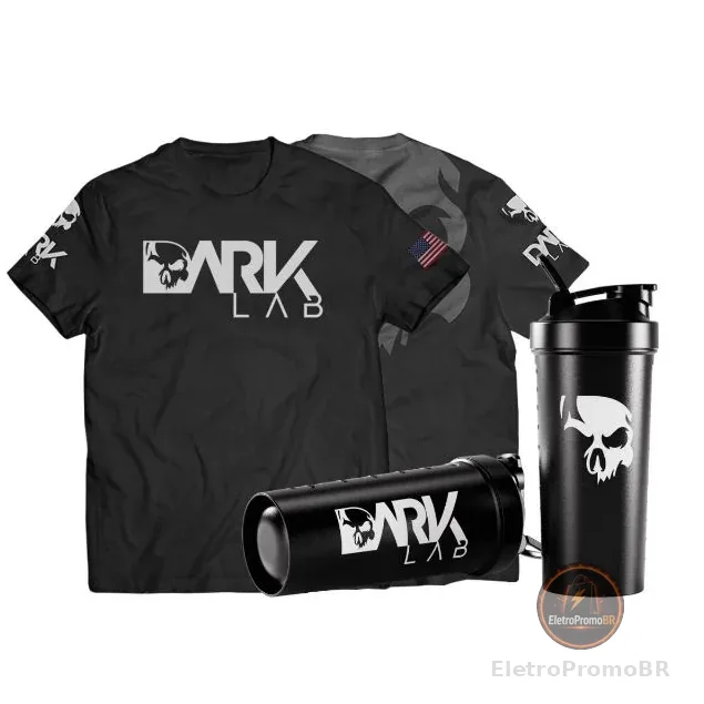 Kit Camiseta Caveira Dry-Fit + Coqueteleira Fuse 700ml Preta Dark Lab