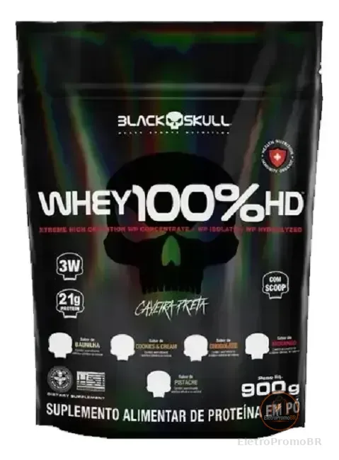 Whey Protein 3w Black Skull 900g Refil 100% Hd Concentrado Sabor Baunilha