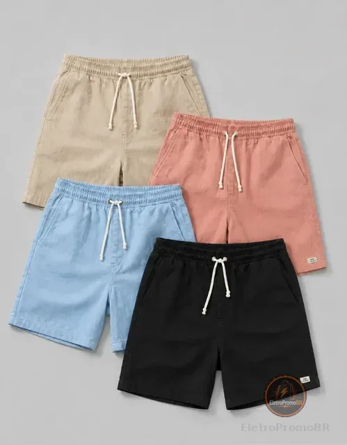 Kit 4 Short Linho Mauricinho Masculino Bermuda Esporte Fino