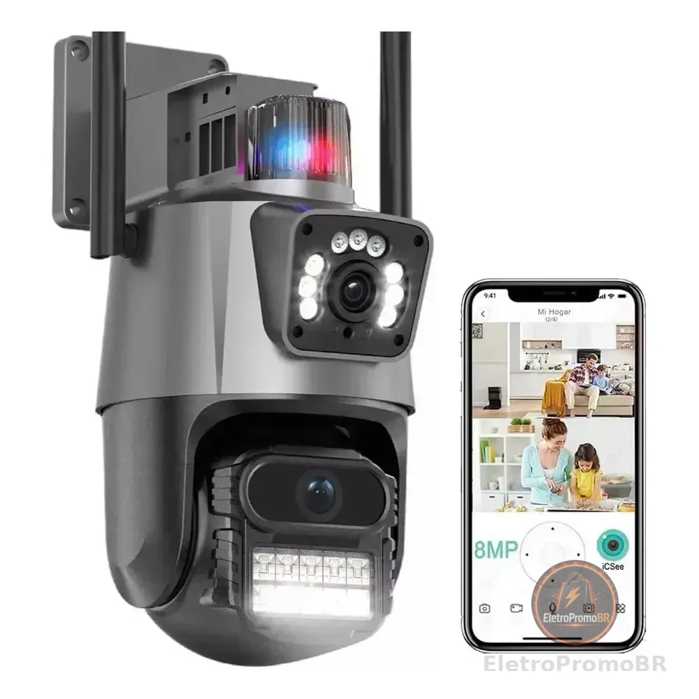 Câmera Segurança Wifi Ip Lente Dupla 2x 3mp Externa 360° A Prova Dágua Cor Cinza