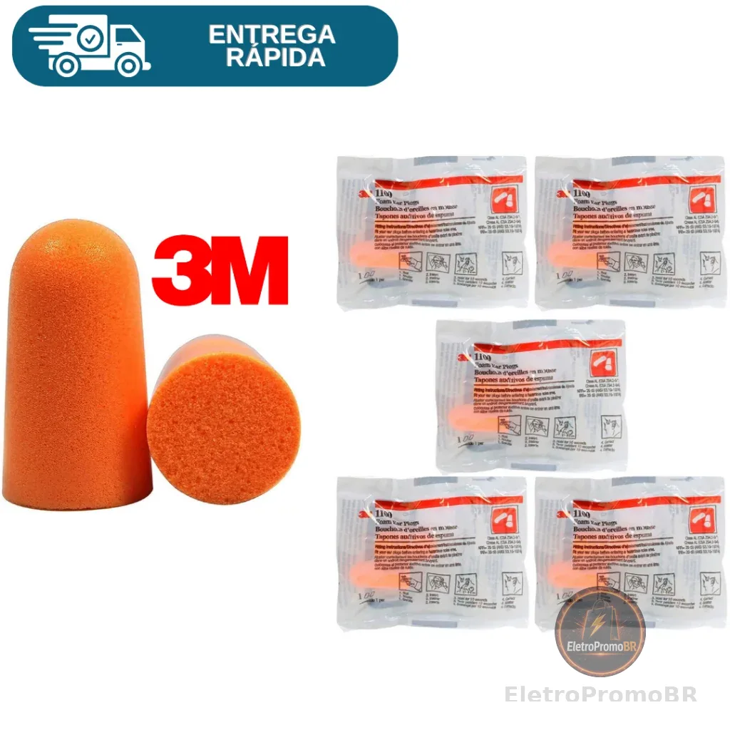 Kit 5 Protetor Auricular Plug De Espuma 3M 1100 Sem Cordão Abafador Tampão Ouvido Para Dormir