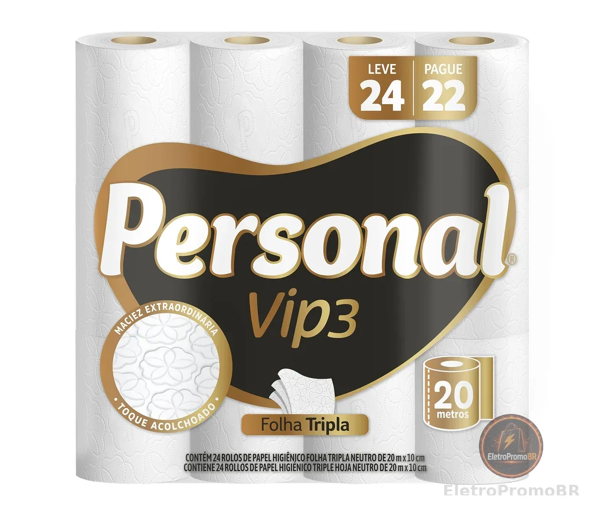 Personal Papel Higiênico Vip Folha Tripla, 24 Rolos De 20M