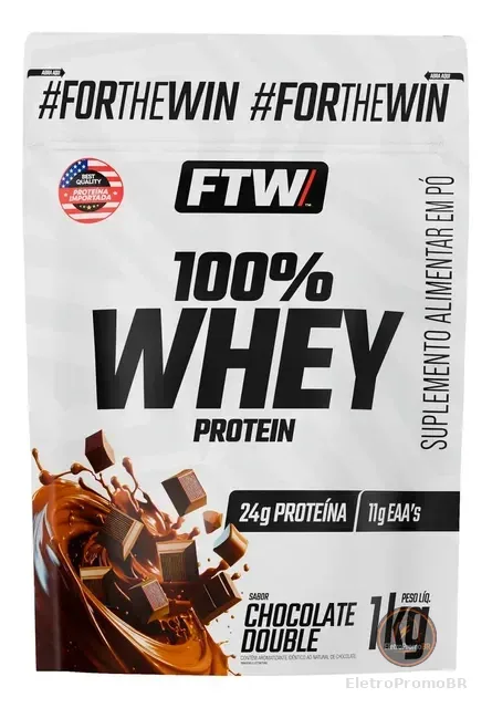 Suplemento Whey Protein 100% Concentrado Refil 1kg Sabor Chocolate Double Ftw Duplo Chocolate