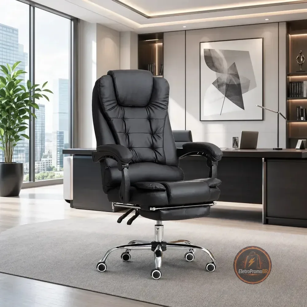 Cadeira De Escritorio Sweet Studio Presidente Ajustável Preta Couro Sintético Preto