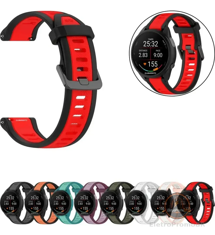 Pulseira Para Garmin Forerunner 165 . 245 . 245 Music 20mm Comprimento 1.7 cm Cor VERMELHO C/ PRETO Diâmetro 2 cm