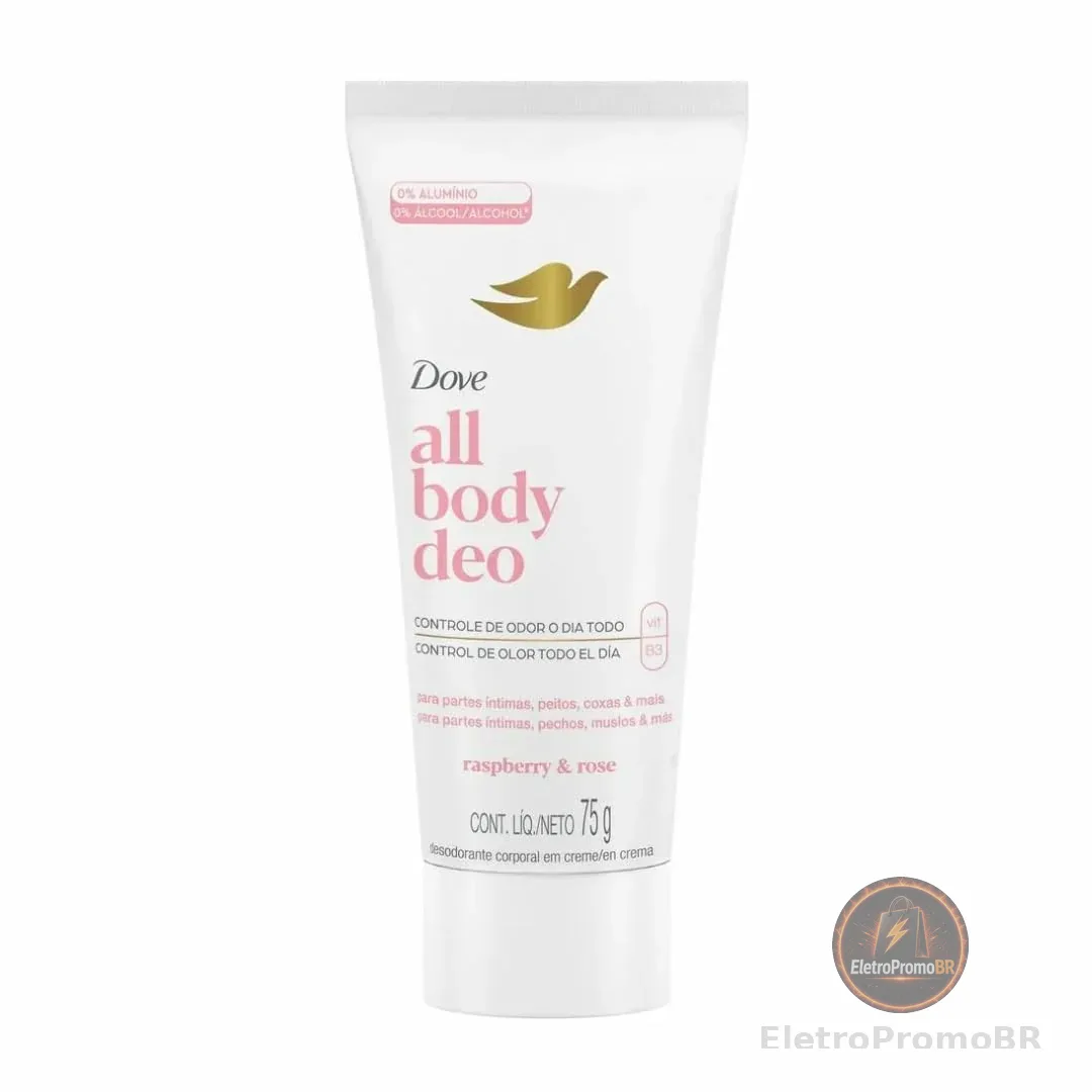 Dove All Body, Desodorante Corporal Em Creme, Para o Corpo Todo, Framboesa e Rosa 75g
