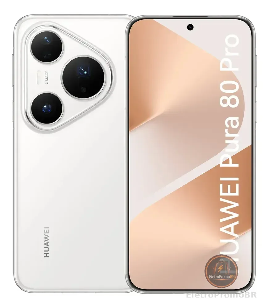 Smartphone HUAWEI Pura 80 Pro 12GB+512GB Câmera Ultra-iluminação de 1 Polegada Câmera Teleobjetiva Macro Ultra-iluminação Cancelamento de Ruído por IA 5.170 mAh Dual SuperCharge Celular Branco