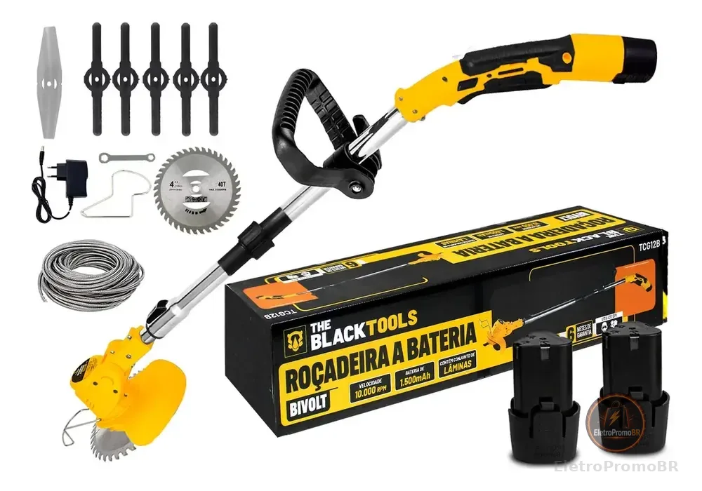 Roçadeira Aparador Grama Com 2 Baterias 460w Profissional Com Acessórios Tcg12b The Black Tools
