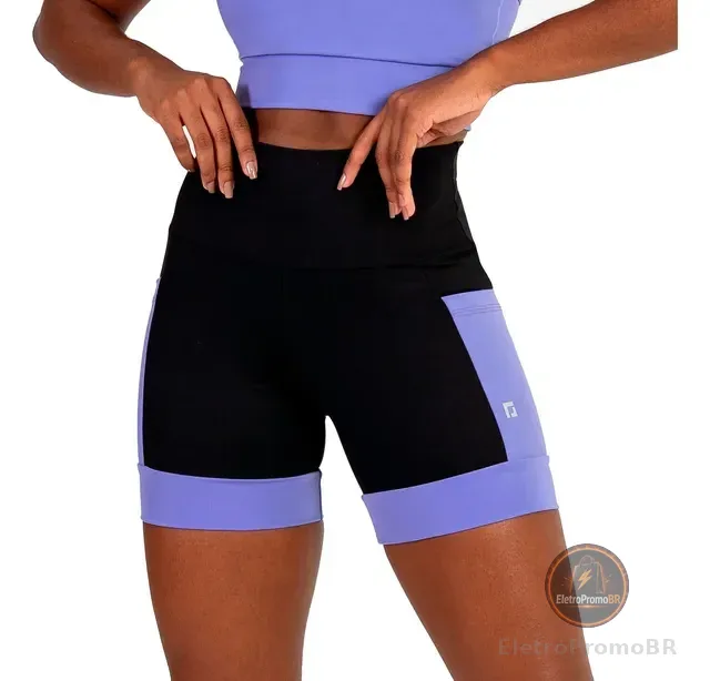 Shorts Feminino Cintura Alta Com Bolsos Academia Corrida