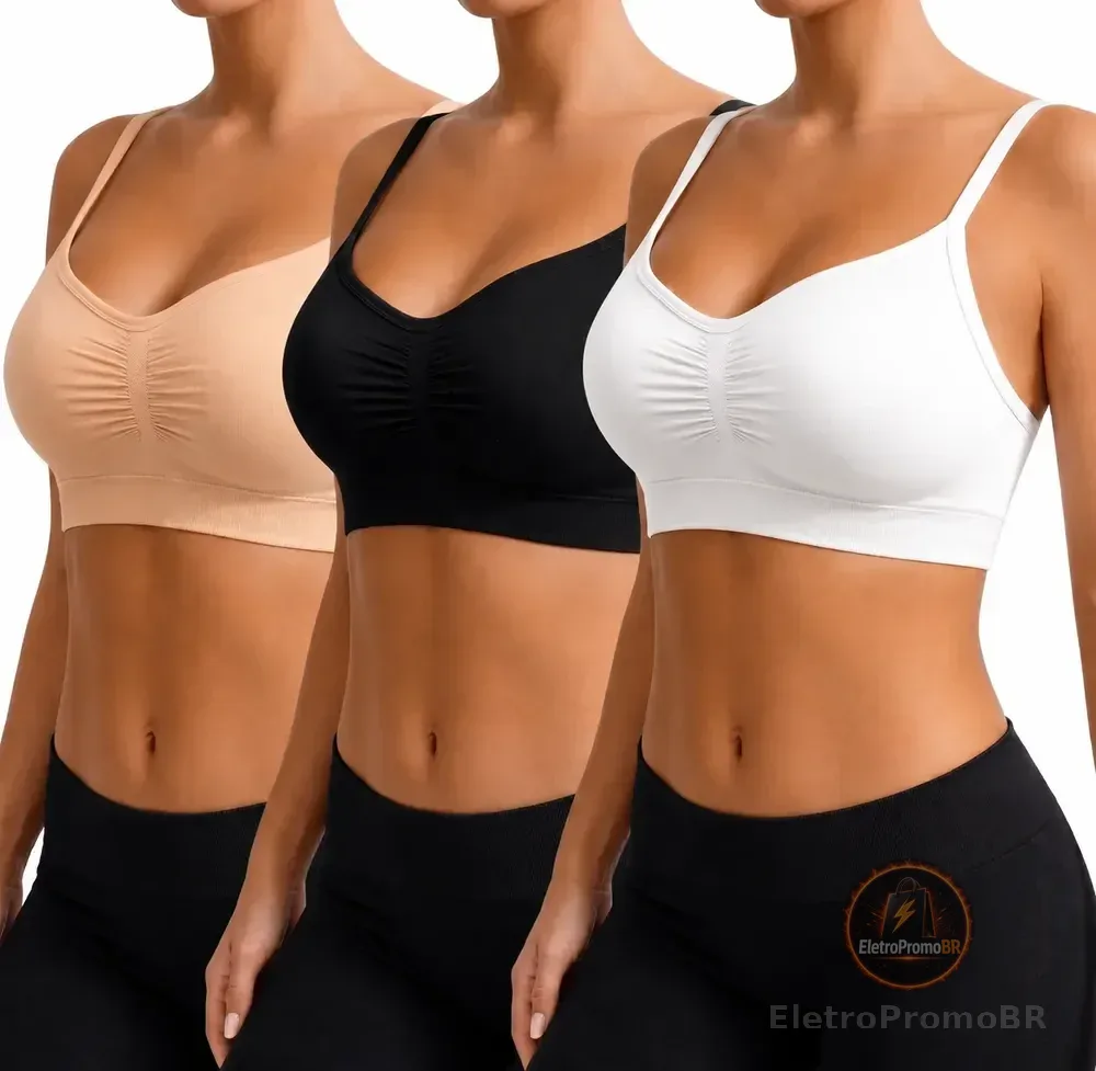 Kit 3 Top Sutiã Sem Costura Com Alça Ajustável Sensual Macio Sortidas Liso G- 44
