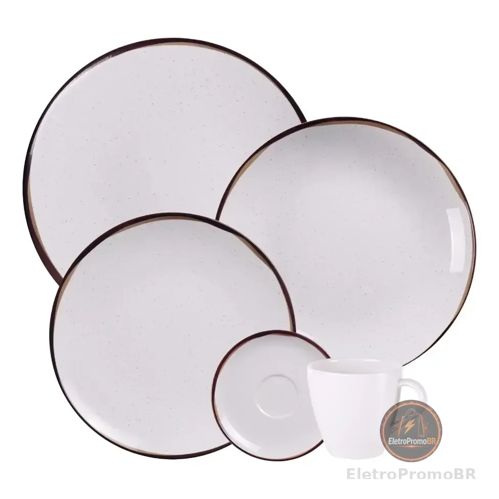 Aparelho De Jantar Canyon Em Porcelana Decorada 20 Peças Tramontina Off-white/branco/bege/marrom Filete