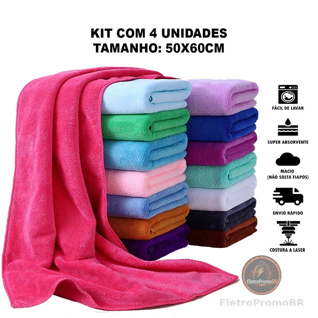 Kit 4 Panos Mágico de Chão Grande Super Absorvente de Microfibra para Limpeza Geral 50x60cm
