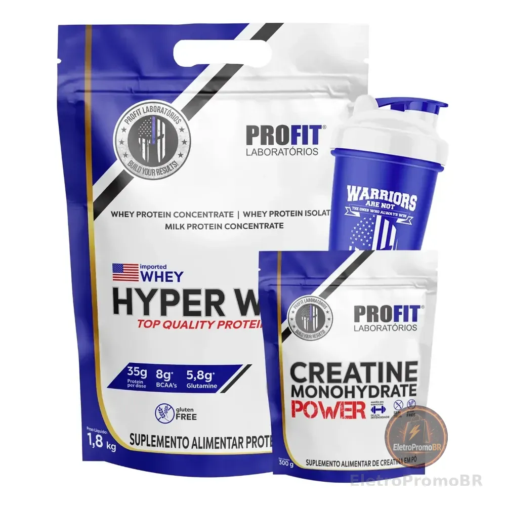 Kit Whey Protein Hyper 1,8kg + Creatina 300g Combo Profit Chocolate Com Pasta De Amendoim 1.8kg | Creatina 300g