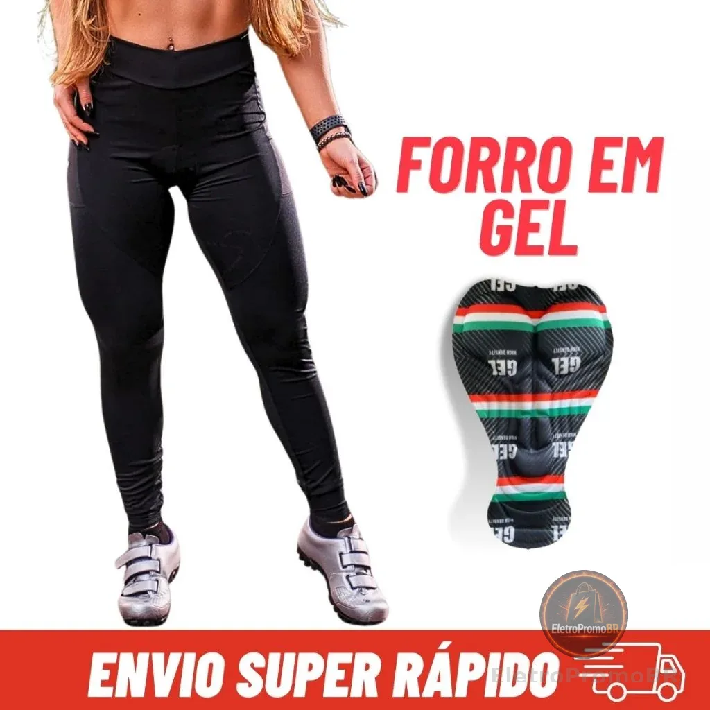 Calça Ciclismo Forro em Gel Feminina Térmica Alta Densidade Preta Bike Pedal Mtb