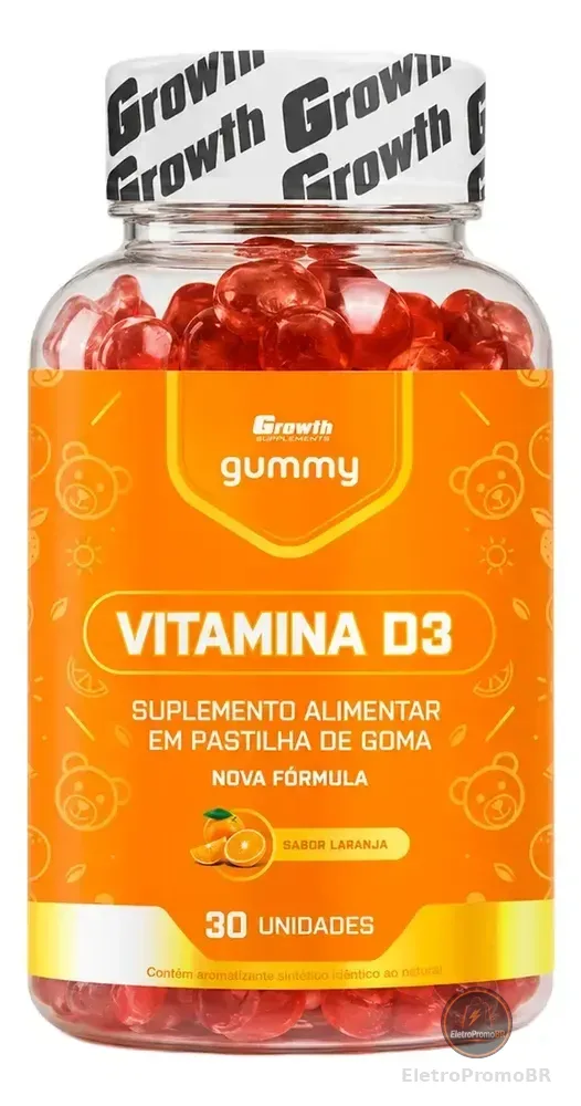 Vitamina D3 Gummy 30 Un Growth Supplements - Sabor Laranja Laranja