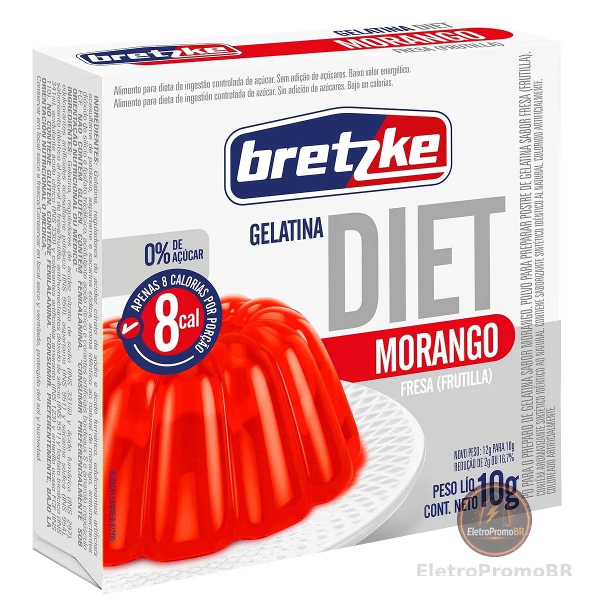 Bretzke – Gelatina Diet em Pó Sabor Morango 10g | Zero Açúcar | Sobremesa Leve e Refrescante | Preparo Rápido com Água