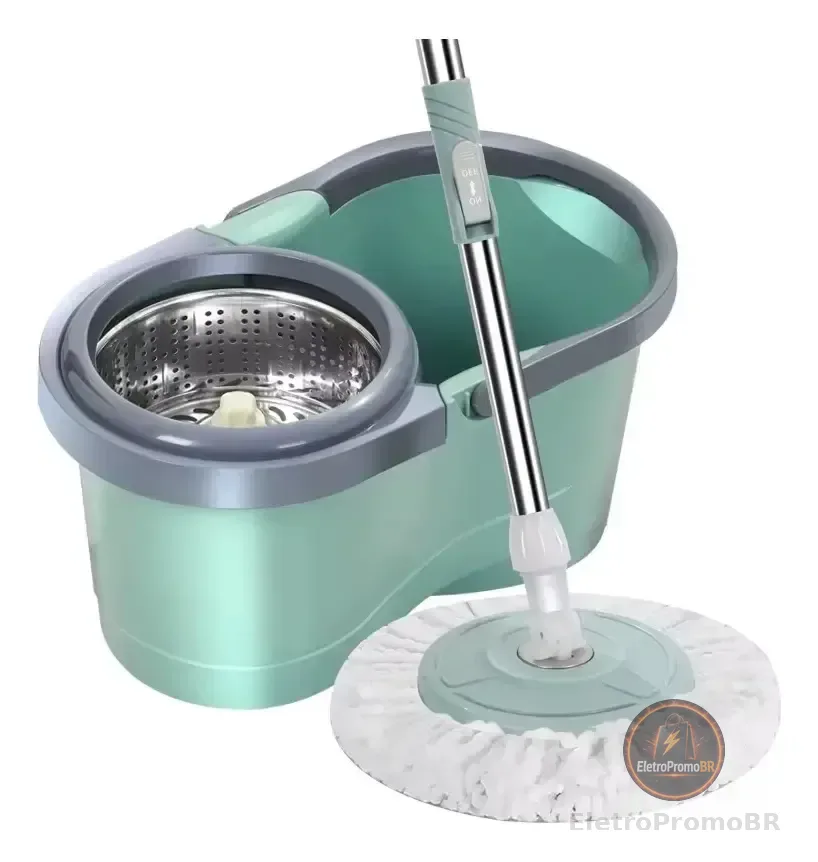 Mop Spin Limpeza 360 Giratório Cesto Em Inox 13 Litros Verde-claro