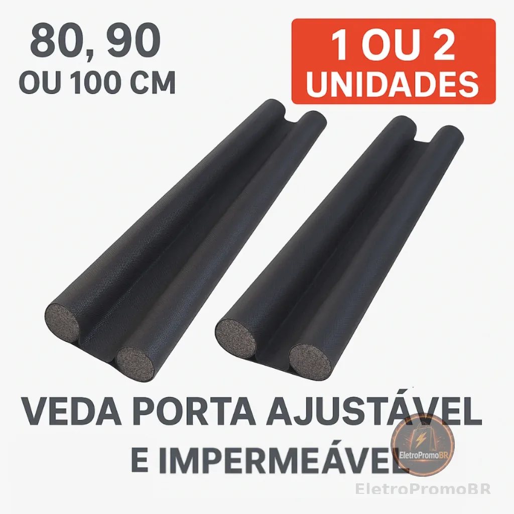 Kit 1 ou 2 Unidades de Veda Porta Ajustável Protetor Rolinho Impermeável 80cm 90cm 100cm