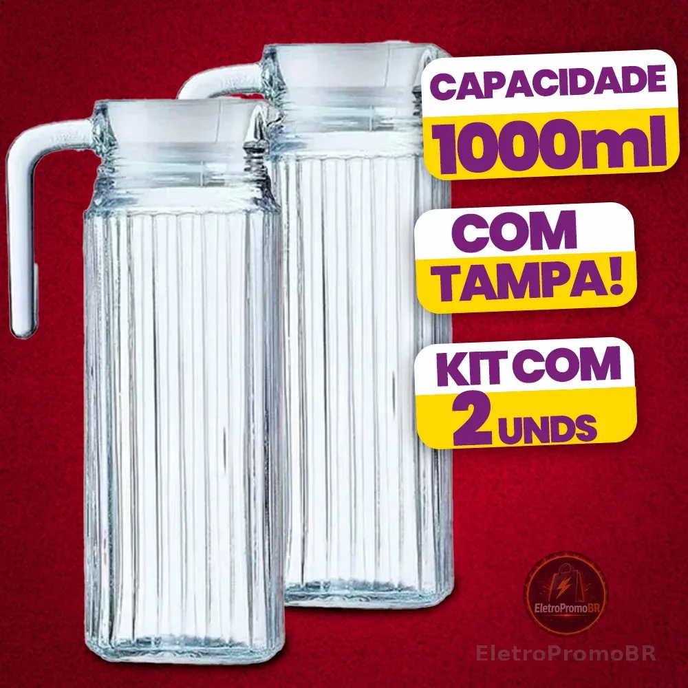 Kit  2 Jarras De Vidro Suíça 1 Litro Jarra Para Suco Água Vidro Resistente