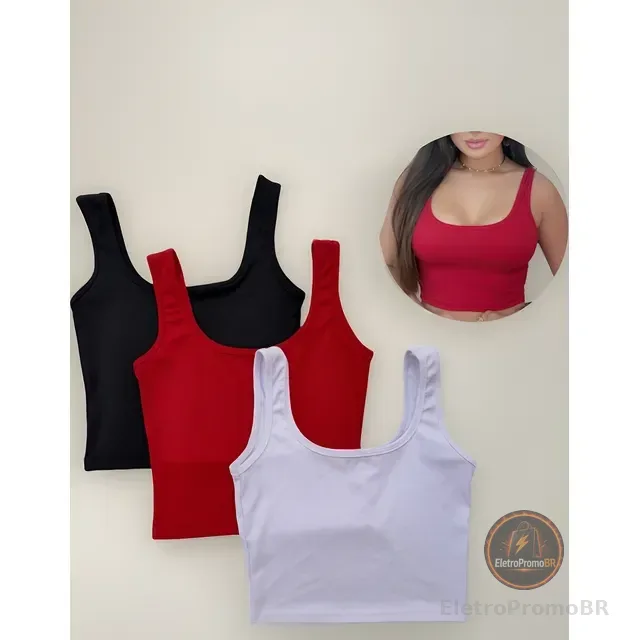 Kit 3 Peças Top Cropped Regata Blusinha Canelado Moda Gringa