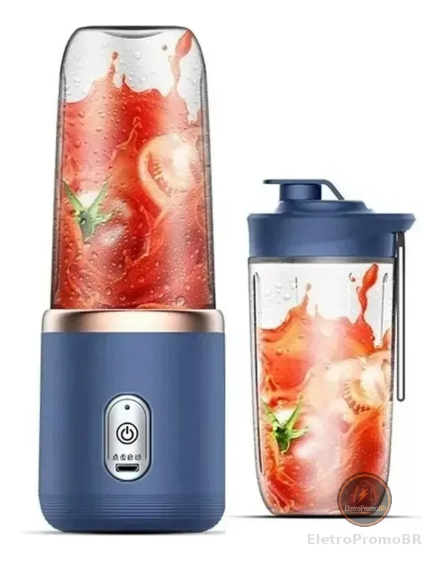 Mini Liquidificador Copo Mixer Elêtrico Batedor Shake Frutas Azul 127v