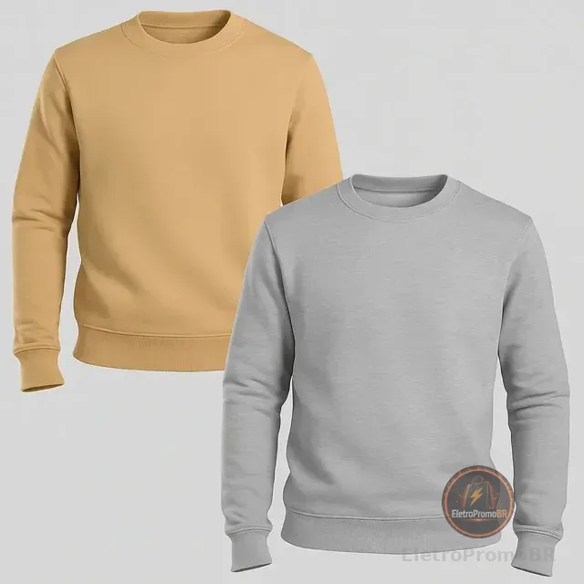 Kit 2 Blusa Moletom Masculino Gola Careca Algodão Premium