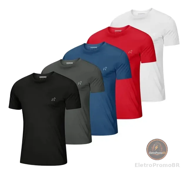 Kit 5 Camisetas Parvori Dry Fit Academia Esportes - Slim Fit